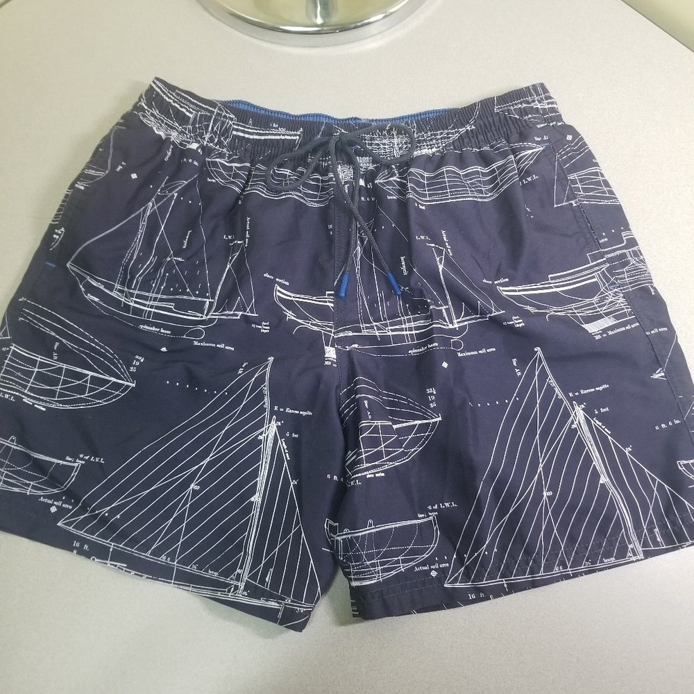 Blue Harbour Swim Trunks Boat blueprint pattern